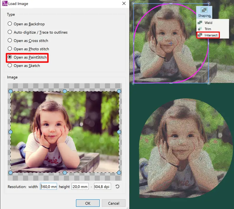Apply trim and intersect on bitmap images