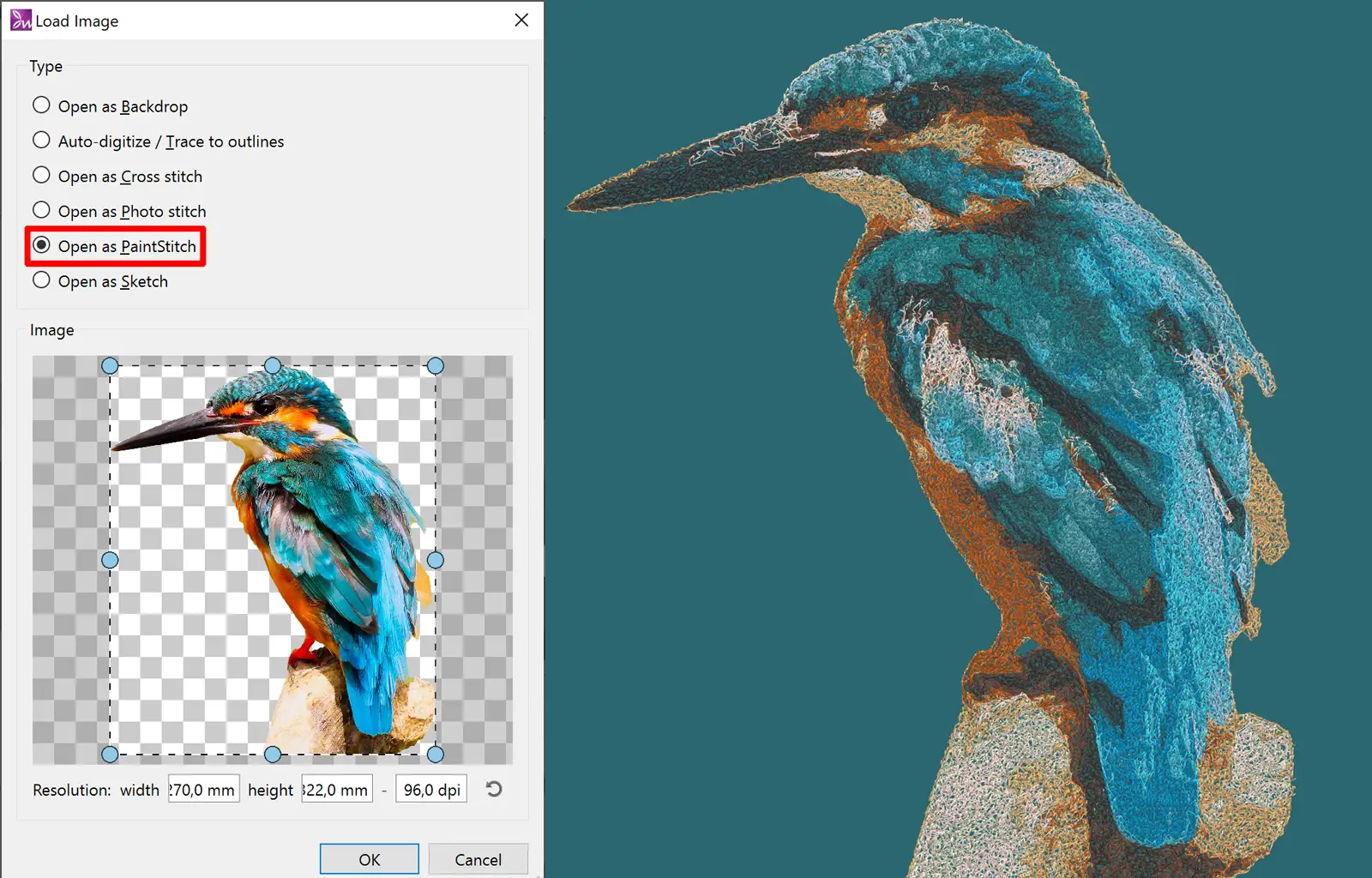 Convert images with transparency to stitches without filling the transparent areas